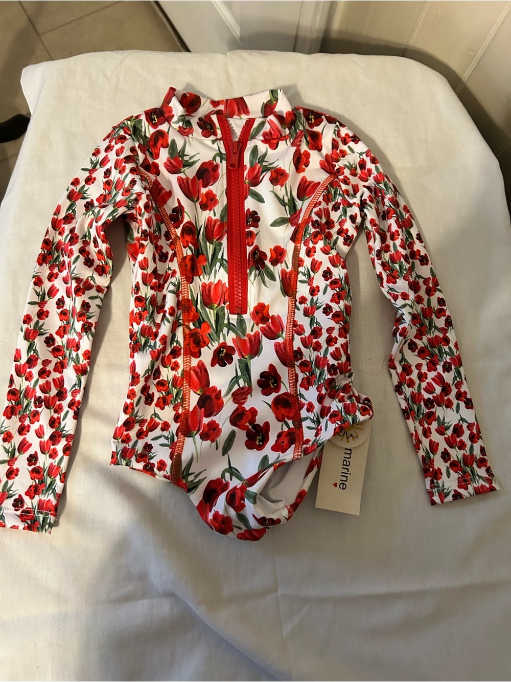 NWT Submarine Swim Girls Size 2 One Piece Rashguard Swimsuit Red Poppy